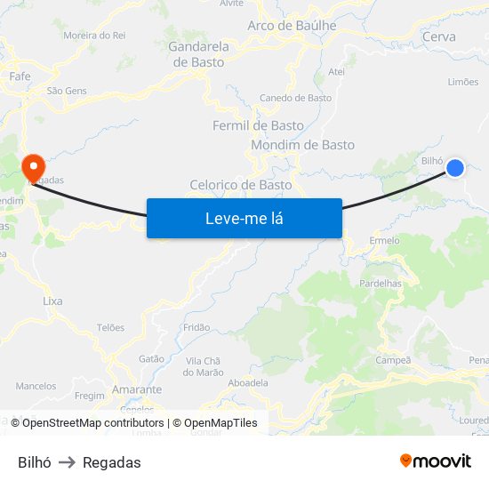 Bilhó to Regadas map