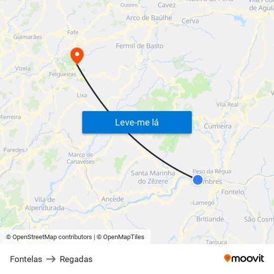 Fontelas to Regadas map