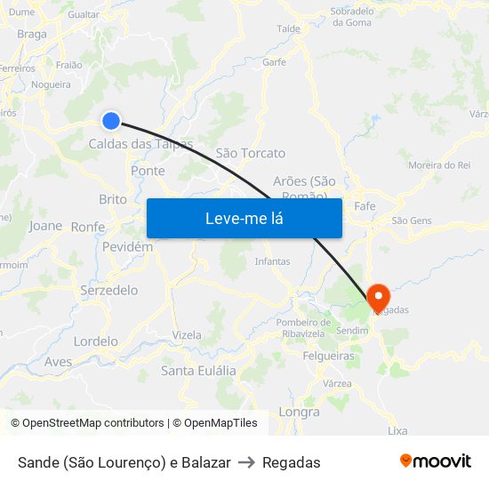 Sande (São Lourenço) e Balazar to Regadas map