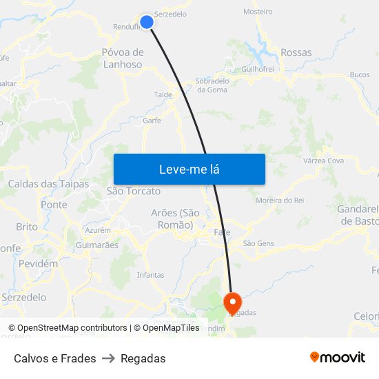 Calvos e Frades to Regadas map