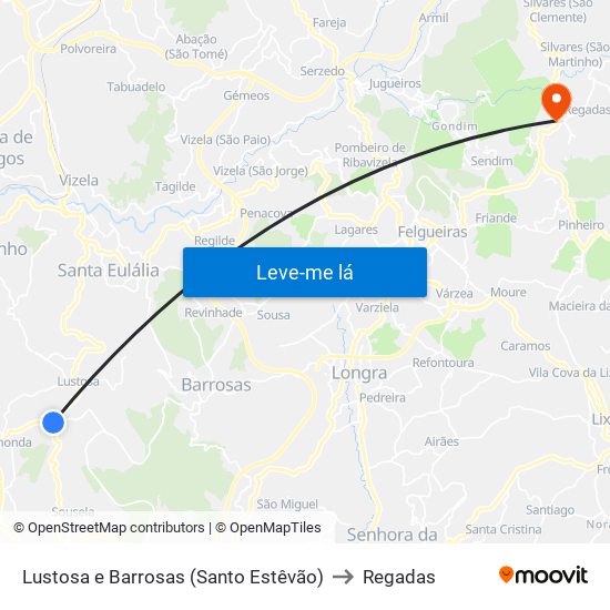 Lustosa e Barrosas (Santo Estêvão) to Regadas map