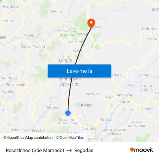 Recezinhos (São Mamede) to Regadas map