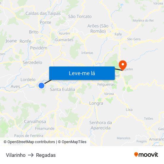 Vilarinho to Regadas map