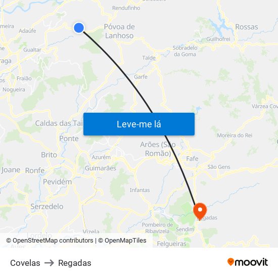 Covelas to Regadas map