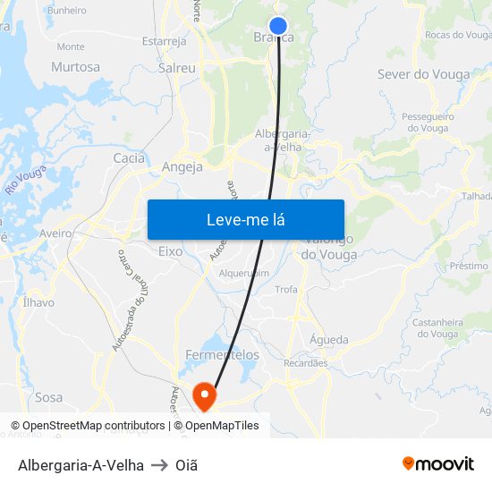 Albergaria-A-Velha to Oiã map