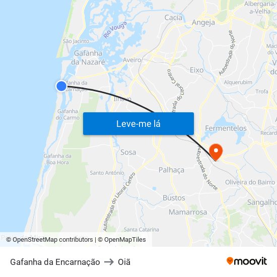 Gafanha da Encarnação to Oiã map