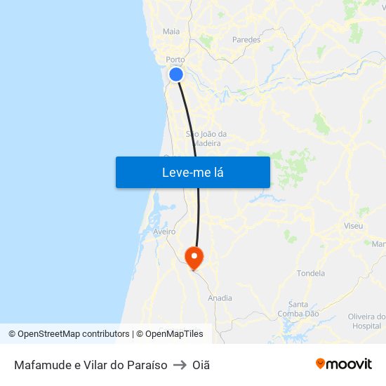 Mafamude e Vilar do Paraíso to Oiã map