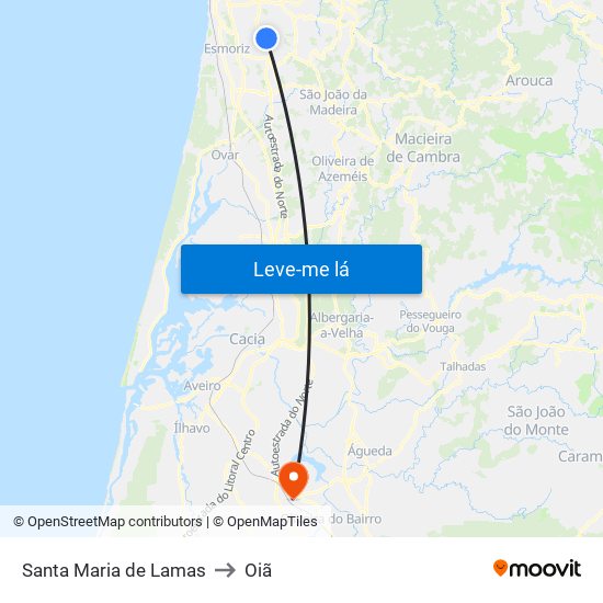 Santa Maria de Lamas to Oiã map