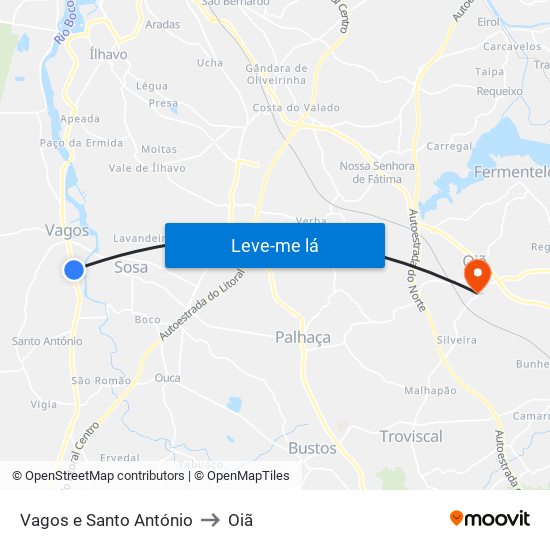 Vagos e Santo António to Oiã map