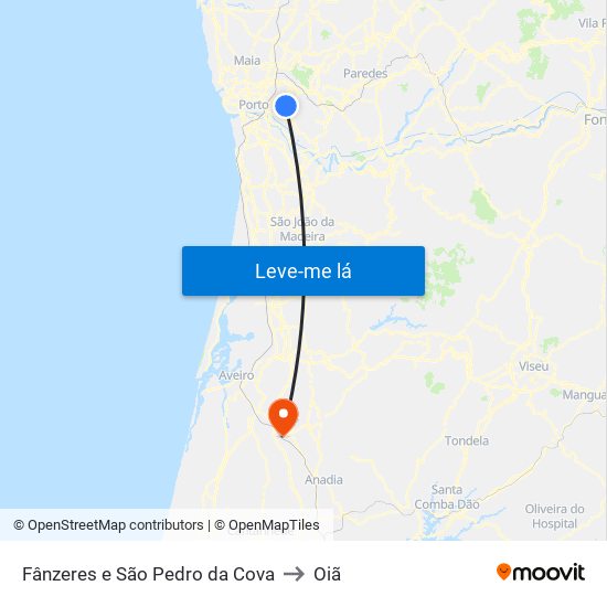Fânzeres e São Pedro da Cova to Oiã map