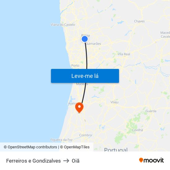 Ferreiros e Gondizalves to Oiã map