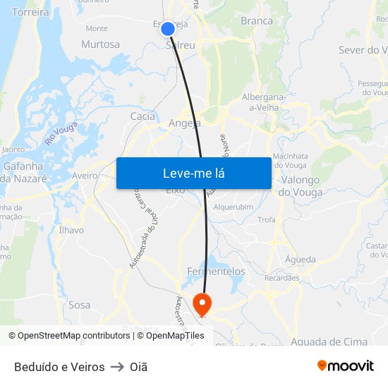 Beduído e Veiros to Oiã map