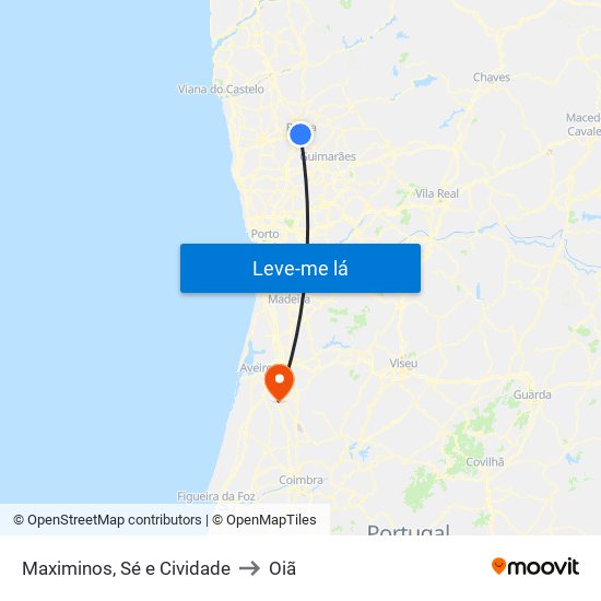 Maximinos, Sé e Cividade to Oiã map