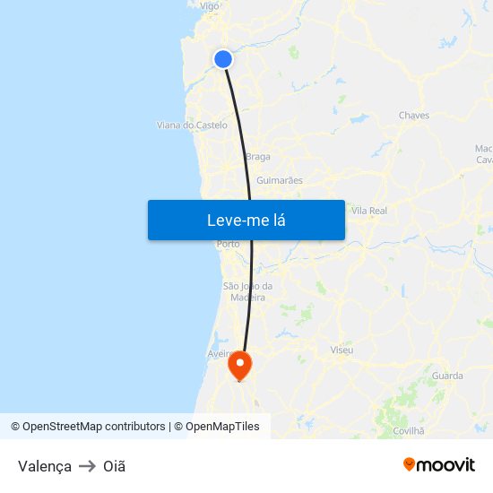 Valença to Oiã map