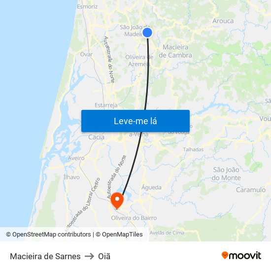 Macieira de Sarnes to Oiã map