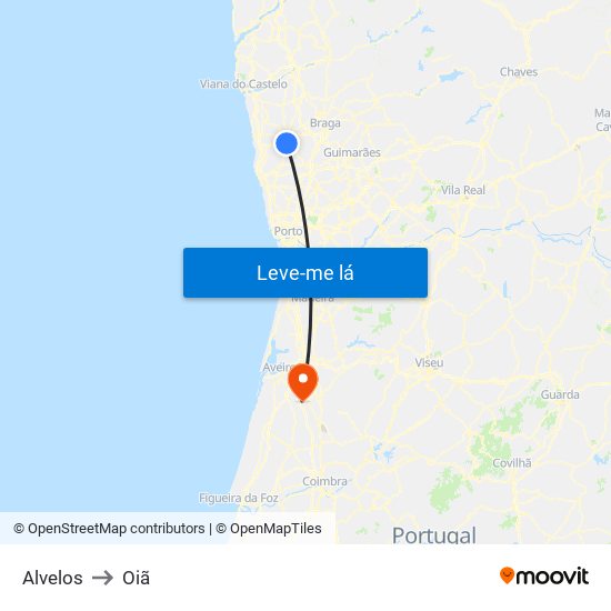 Alvelos to Oiã map