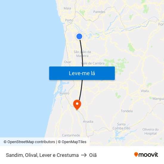 Sandim, Olival, Lever e Crestuma to Oiã map
