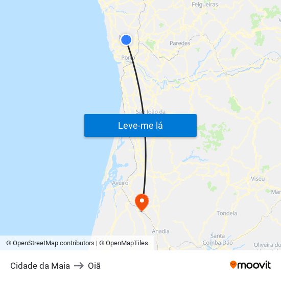 Cidade da Maia to Oiã map