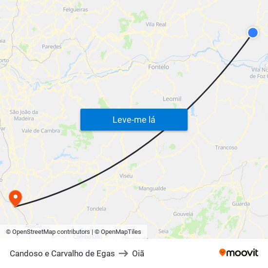 Candoso e Carvalho de Egas to Oiã map