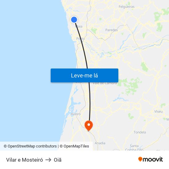 Vilar e Mosteiró to Oiã map