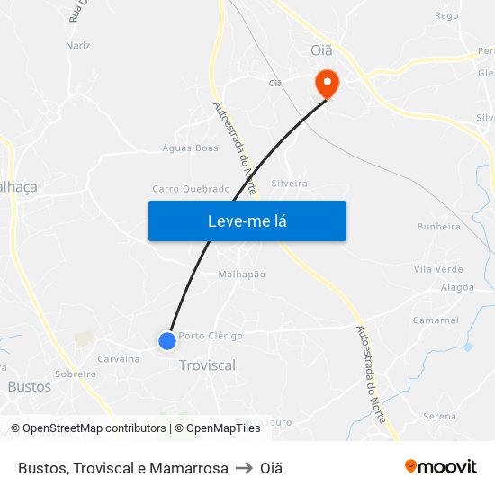 Bustos, Troviscal e Mamarrosa to Oiã map