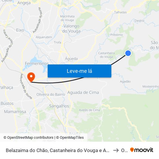 Belazaima do Chão, Castanheira do Vouga e Agadão to Oiã map