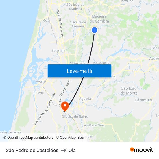 São Pedro de Castelões to Oiã map