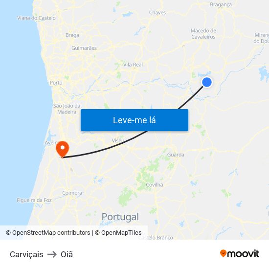 Carviçais to Oiã map