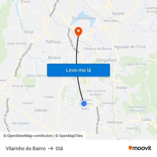 Vilarinho do Bairro to Oiã map