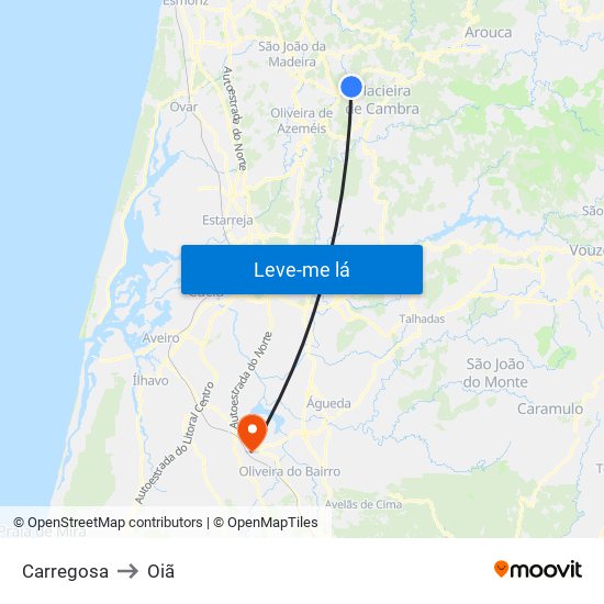 Carregosa to Oiã map