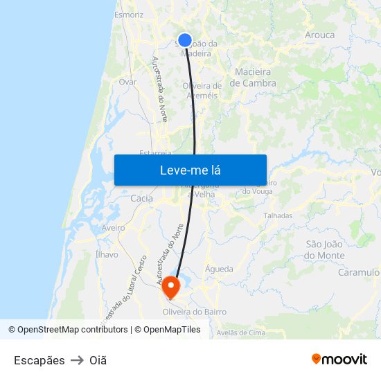 Escapães to Oiã map