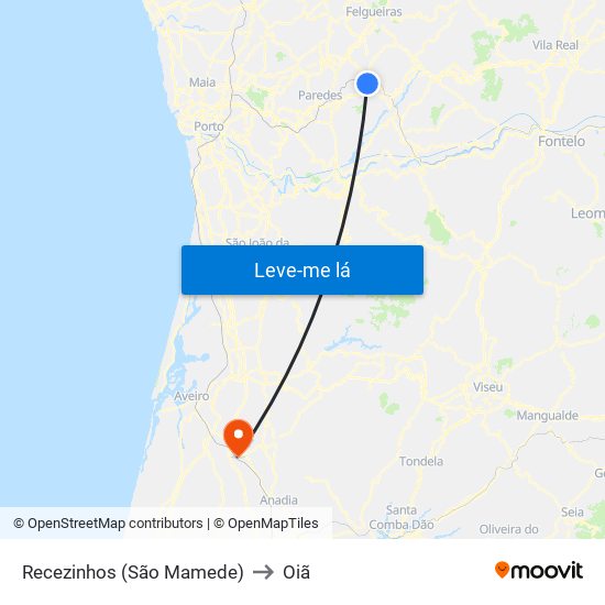Recezinhos (São Mamede) to Oiã map