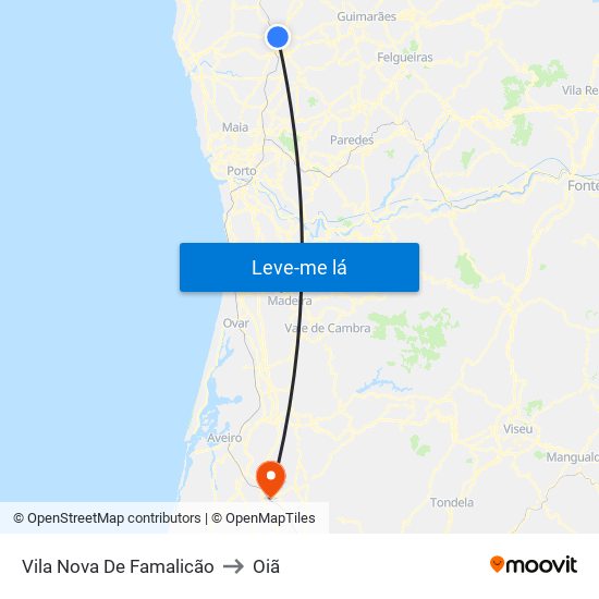 Vila Nova De Famalicão to Oiã map