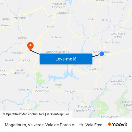 Mogadouro, Valverde, Vale de Porco e Vilar de Rei to Vale Frechoso map
