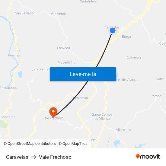 Caravelas to Vale Frechoso map