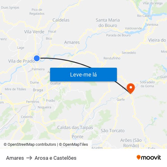 Amares to Arosa e Castelões map