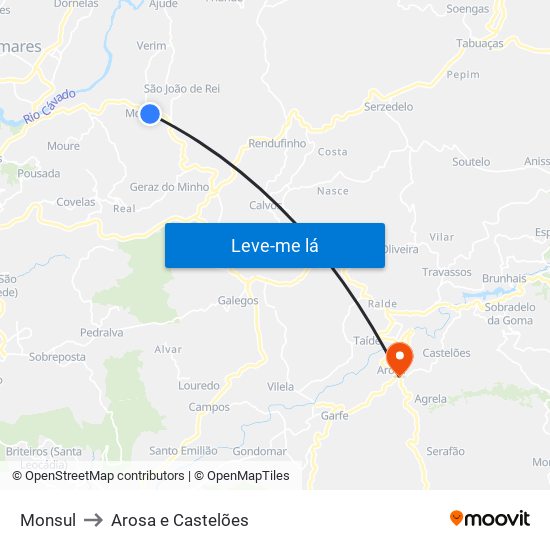 Monsul to Arosa e Castelões map
