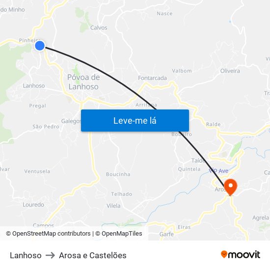 Lanhoso to Arosa e Castelões map