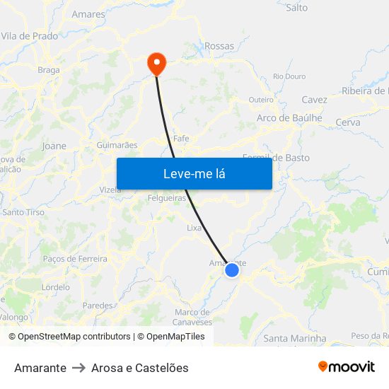 Amarante to Arosa e Castelões map