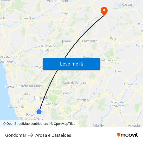 Gondomar to Arosa e Castelões map