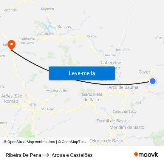 Ribeira De Pena to Arosa e Castelões map