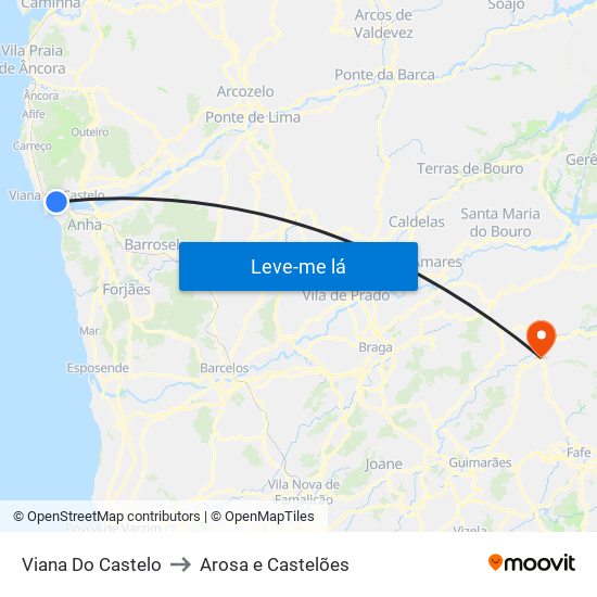 Viana Do Castelo to Arosa e Castelões map