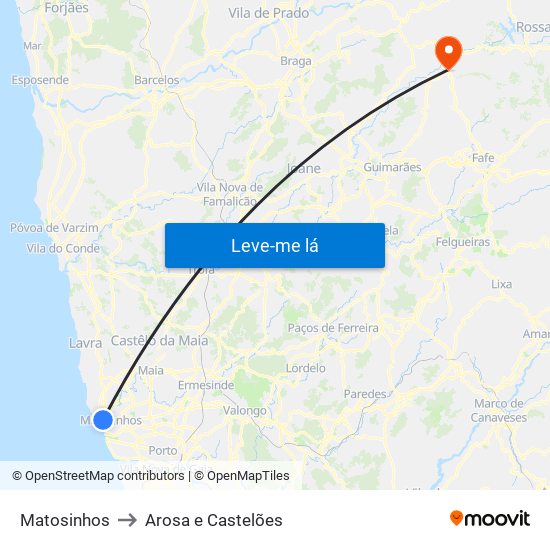 Matosinhos to Arosa e Castelões map