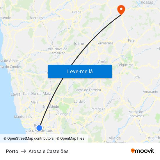 Porto to Arosa e Castelões map