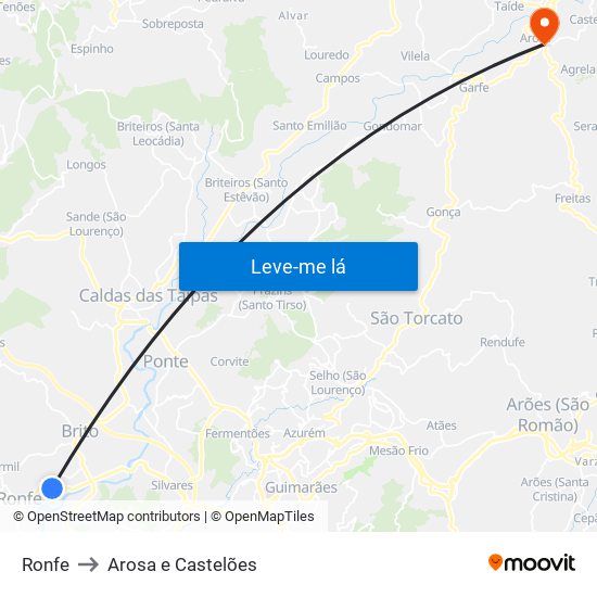 Ronfe to Arosa e Castelões map