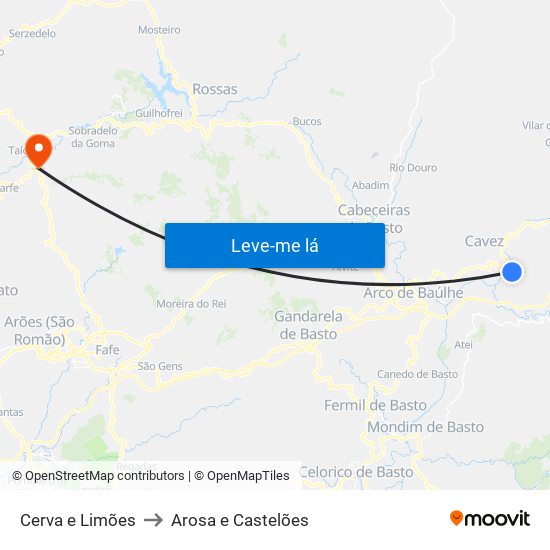 Cerva e Limões to Arosa e Castelões map