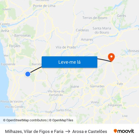 Milhazes, Vilar de Figos e Faria to Arosa e Castelões map