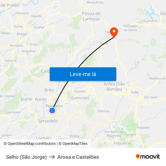 Selho (São Jorge) to Arosa e Castelões map