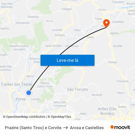 Prazins (Santo Tirso) e Corvite to Arosa e Castelões map