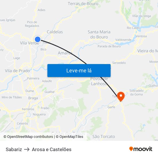 Sabariz to Arosa e Castelões map